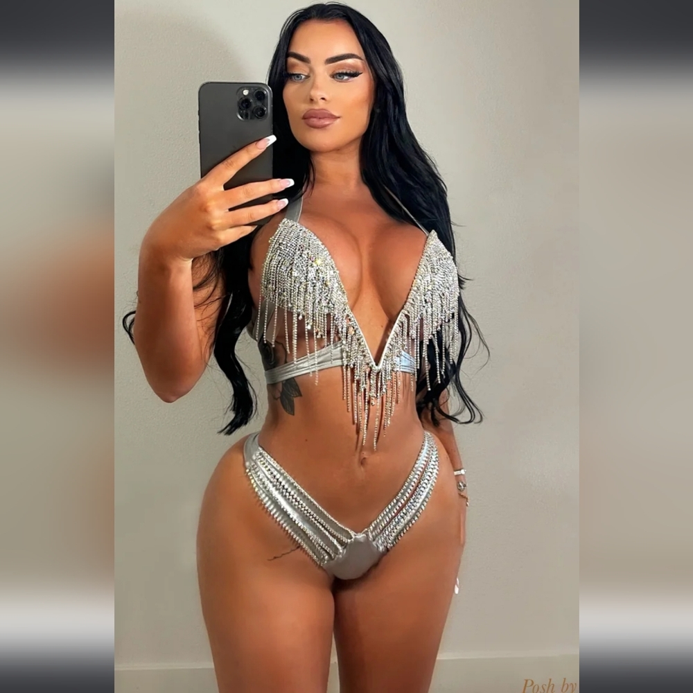 Crystal silver 2 piece bathing suit